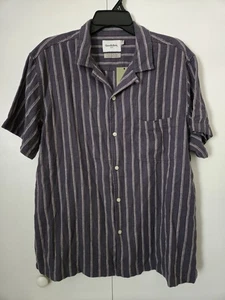 GOODFELLOW & CO Mens Size L Button Shirt Gray Stripe Linen Blend Short Sleeve - Afbeelding 1 van 7