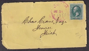 1880 3c banknote cover (front) Stockton Kansas red cancel to C Crane Monroe MI - Picture 1 of 2
