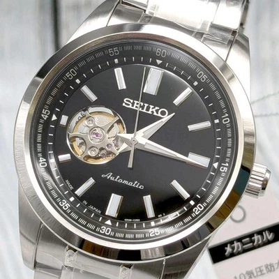 Reloj mecánico Seiko SCVE05 para hombre 42 mm esfera negra caja plateada modelo Japón Foto 1 de 4