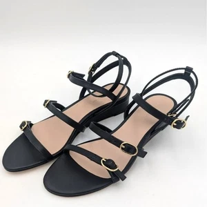 Stuart Weitzman Grecian Buckle Wedge Sandal Women's Black Size US7B EU37.5 - Picture 1 of 9