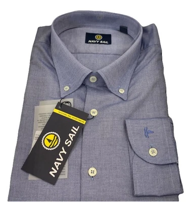 Camicia Uomo Navy Sail In Piquet Di Cotone Button-Down Effetto Sale E Pepe  - Immagine 1 di 3