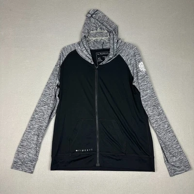 Jaqueta com capuz Rip Curl masculina tamanho XL proteção UV UPF 50 zíper completo preta cinza - Imagem 1 de 4