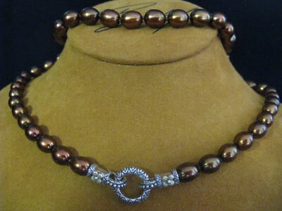 BRONZE 棕色珍珠 HE 项链 BARBARA BIXBY 双扣环连接器 ss 18k — 第 1/2 张图片