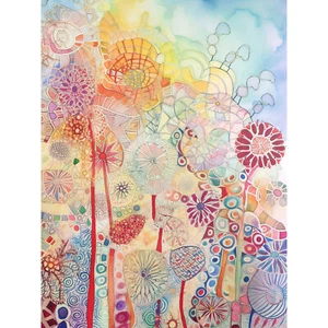 Spitzenmuster Blumen Bunt Volkskunst extragroßer Leinwanddruck - Picture 1 of 6