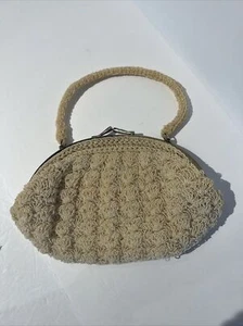 Vintage/Antik Handtasche Ecru Perlenfaden Japan Mid Century Klassisch Abend - Bild 1 von 18