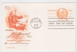 TurtlesTradingPost- John Hancock- 1978 #UX74  Postal Card FDC- Artcraft Cachet - Picture 1 of 1