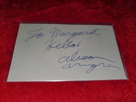 VINTAGE SIGNATURE AUTO INDEX CARD OF ACTRESS ALISON ARNGRIM Cover