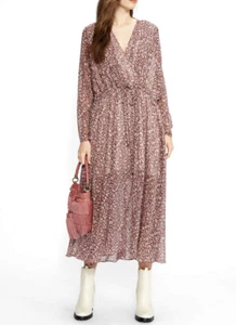 Vestido Ted Baker Vallyy Floral Midi Talla 2/6 EE. UU. Manga Larga Estampado Ladrillo/Crema NUEVO - Imagen 1 de 12