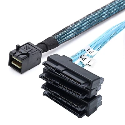 P82 Mini SAS SFF-8643 auf 4x 29pin SFF-8482 und 4x SATA 15pin Splitter Kabel 1m - Bild 1 von 4