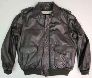 Vintage Wilsons Brown Leather Faux Fur Lined Bomber Flight Jacket Men's 48 L/XL - Picture 1 of 8