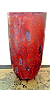 Murano ala Avem ala Fuga Ruby w/silver and Murrhines Glass Vase 12.5"h: Flawless - Picture 1 of 15