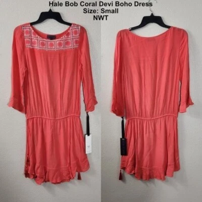 Vestido Hale Bob Coral Devi Boho Talla Pequeña Nuevo con Etiquetas Mini Vestido Hale Bob Foto 1 de 4
