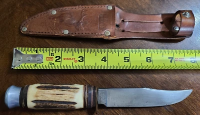 EDGE Brand Solingen Germany Stag Handle Fixed Blade Knife With Sheath 4001 Hunt - Image 1 of 4