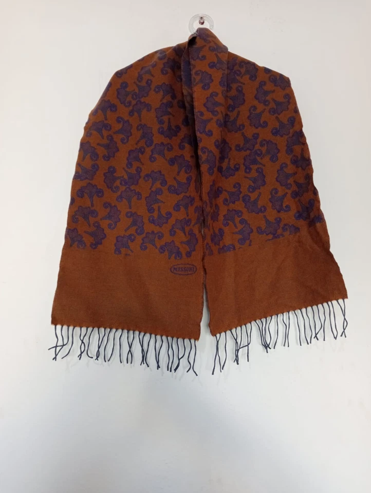 N4# Missoni Vintage Mezcla de Lana Marrón y Púrpura Bufanda 59" x 13" Bordes con Flecos Foto 1 de 4