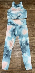 Athleta Conscious Crop Sports Bra Elation 7/8 Tight Set Marine Minimalistic S/P - Picture 1 of 10