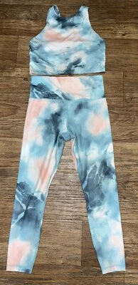 Athleta Conscious Crop Sports Bra Elation 7/8 Tight Set Marine Minimalistic S/P - Image 1 of 4