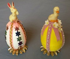 Vtg Easter Egg Decoration Handmade Styrofoam Beaded Sequin Plastic Bunny Duck 5"