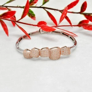 Women CZ Rose Gold Plated & Sterling Silver Bracelet Bridal Adjustable Bracelet - Picture 1 of 26