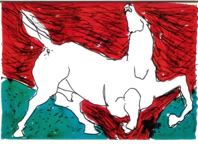 A.R. PENK-Farbige Druckgrafik  " Pferd am Abgrund stehend " 1992 im Passepartout - Bild 1 von 2
