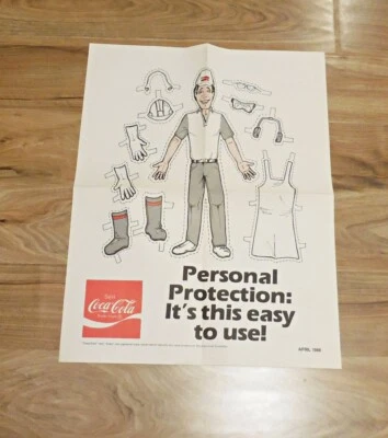 Rare 1988 Coca-Cola / Coke  POSTER ~ PPE / Safety / paper doll cut-out theme - Image 1 of 3