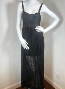 LANA BILZERIAN SCHWARZES LANGES ÄRMELLOSES LEINENKLEID, GERAFFTES ELASTISCHES OBERTEIL & SAUM - Bild 1 von 6