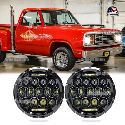 Faro LED redondo 105W 7" haz alto/bajo para camionetas Dodge D100 D200 D300 D400 D450 Foto 1 de 4