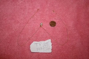 Vintage Marked TP 14k Yellow Gold 18 inch Necklace with 7mm Pearl Pendant  - Picture 1 of 5