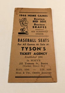 1946 Tyson Ticket Agency Schedule Boston Red Sox Boston Braves - Picture 1 of 4
