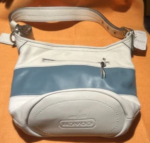 COACH F13357 Rugby Teal & Bone White Leather Bucket Shoulder Bag - Bild 1 von 5