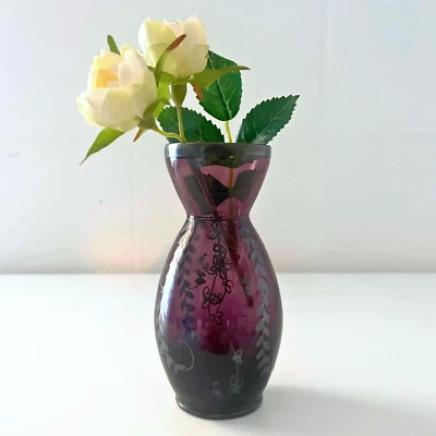 Vintage Italian Amethyst Glass & Silver Overlay Bud Vase, Purple, Handmade Italy - image 1 of 4