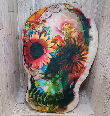 Lilipi Floral Skull all over Print Pillow Made in Chicago Day of the Dead 16X11" - Image 1 of 4