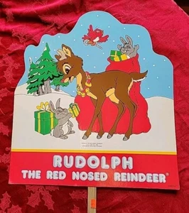 Rudolph Reindeer Cardboard Vtg 1989 Christmas RL May Amscan Applause Sign Decor - Picture 1 of 24