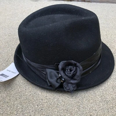 Gorra Fedora NINE WEST 100 % Lana Para Mujer Talla Única Negra Floral Nueva Foto 1 de 4