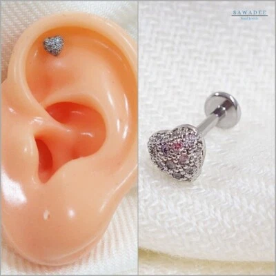 Orecchino piercing cuore in acciaio inox per elice cartilagine lobo labbra - Immagine 1 di 4
