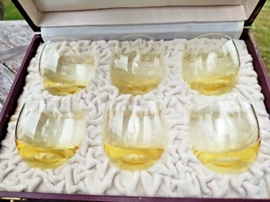 Vintage New In Box! 6 Moser Bohemian Culbuto Cocktail Shot Glasses Yellow Topaz - Picture 1 of 11