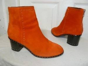 RAG&BONE WILLOW STUDDED RED SUEDE BACK ZIP ANKLE BOOTS 38 US 7 MADE IN ITALY - Picture 1 of 8
