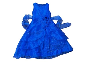 NWT Girl's Party Dress Royal Blue Size 130/7-8 Embroidery Sequins - Picture 1 of 6