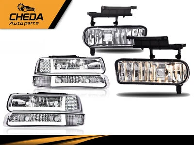 Fit For 1999-2006 Silverado Suburban Tahoe LED DRL Chrome Headlights+Fog Lights - Image 1 of 4