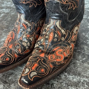 Corral Vintage Black/Orange OSU Leather Handmade Western Boots Size 7 - Picture 1 of 8