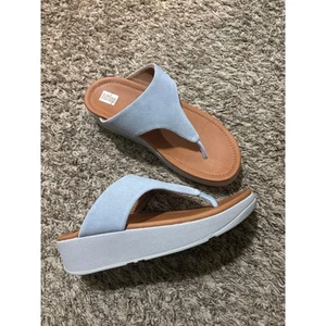 Fitflop Lulu Thong Wedge Sandal Suede Pale Blue 8 - Picture 1 of 3