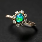 Stunning Australian Black Opal Halo Diamond Engagement Ring 14K Yellow Gold