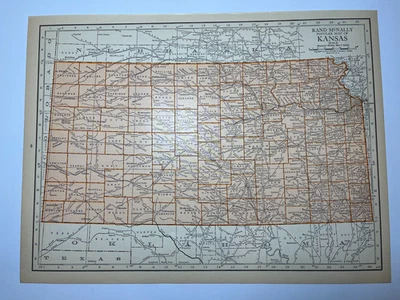 1925 "Copper" KANSAS State Map fm 1925 Rand-McNally Atlas SEE DESCRIP - Image 1 of 3