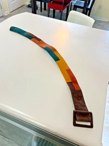 Cinturón Ginnie Johansen Años 70 Patchwork Color Block, 30-31" - Imagen 1 de 6