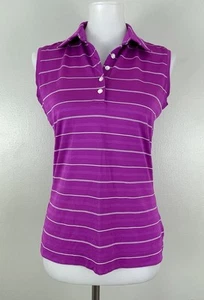 Camiseta polo Nike Golf sin mangas púrpura a rayas Dri Fit elástica para mujer pequeña - Imagen 1 de 5