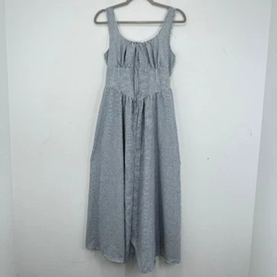 Vestido midi a rayas azul marino The Workshop sin mangas corsé ajustado corpiño solero Foto 1 de 4