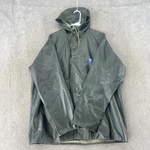 VTG Helly Hansen Jacket Mens Medium Green T Snap PVC Foul Weather Rain Coat 90s - Picture 1 of 10