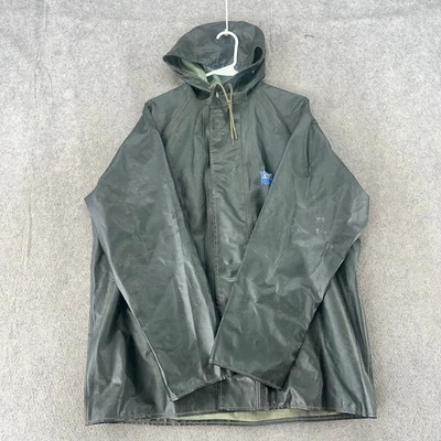VTG Helly Hansen Jacket Mens Medium Green T Snap PVC Foul Weather Rain Coat 90s - Image 1 of 4