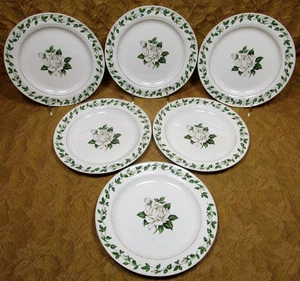 6 Superior Hall CAMEO (white) ROSE breakfast/lunch 9"plates - Picture 1 of 4