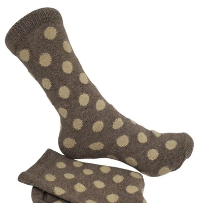 New Garnet Hill Dot Socks 9-11 Warm Cozy Cashmere Blend Crew Taupe Holiday Gift - Image 1 of 4