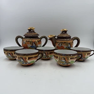 Vintage Japanese Porcelain Satsuma Moriage Style Dragonware Tea Set, 9 Pieces. - Picture 1 of 24